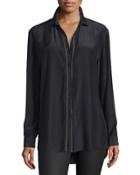 Silk Fringe-trim Button-front