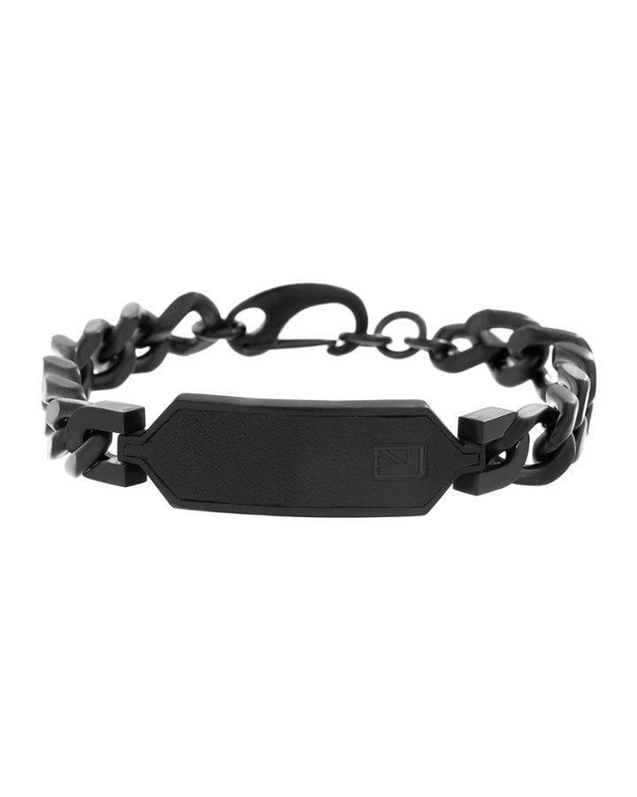 Men's Stainless Steel Chain Id Plate Bracelet, Black