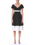 Fit-and-flare Bicolor Wool-blend Dress