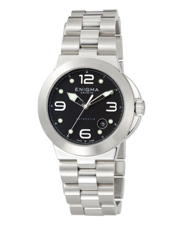 Automatic Watch W/ Bracelet Strap, Black/silvertone