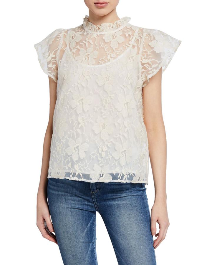 Embroidered Frill Organza Top