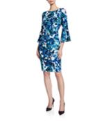 Floral Bell-sleeve Crepe