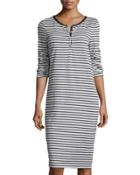 Striped Long-sleeve Dress, Natural/charcoal