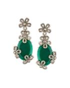 Diamond Flower & Green Onyx Earrings