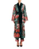 Rose-print Silk Scarf Robe Coat