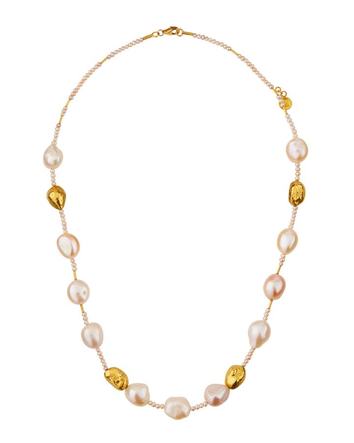 Pink Pearl & Nugget-station Necklace