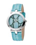 34mm Animal Devore Leather Watch, Ice Blue