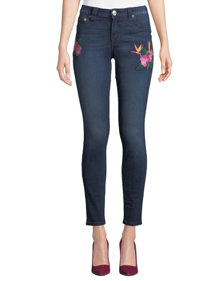 Curvy-fit Floral Embroidered Jeans