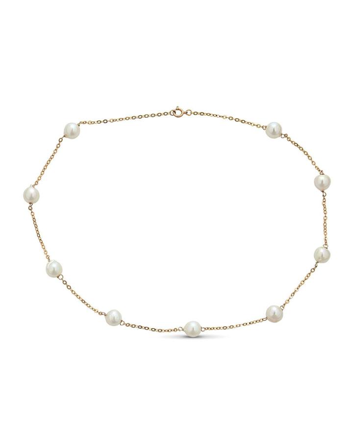 14k Yellow Gold 9-pearl Tin Cup Necklace