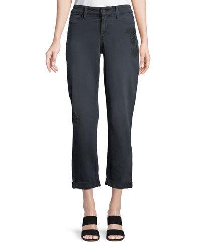 Jessica Embroidered Boyfriend Jeans, Black