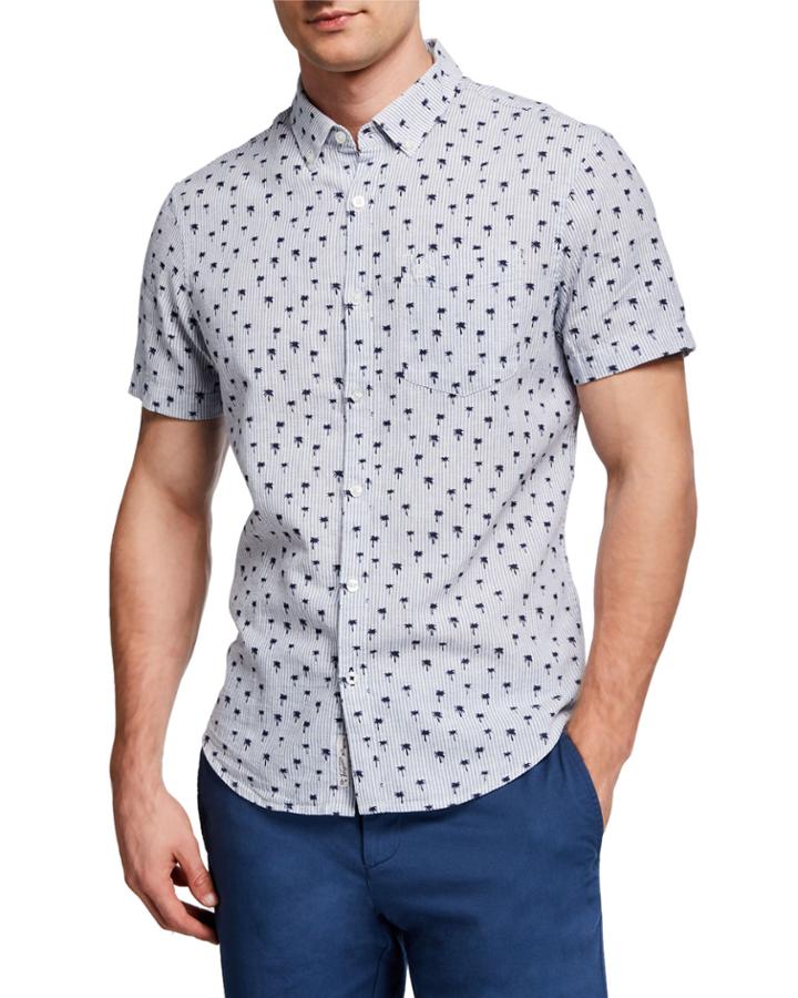 Men's Short-sleeve Linen/cotton Palm Button-down