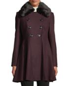 Belted Trench Coat W/ Faux Fur Trim