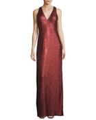 Sleeveless Sequin Column Gown, Crimson
