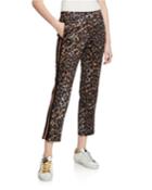 Leopard-print Cropped Side-stripe Track Pants