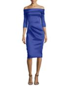 Stretch Satin Off-the-shoulder Cocktail Dress