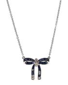 18k White Gold Diamond And Sapphire Bow Necklace