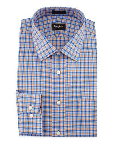 Classic-fit Non-iron Check Dress Shirt, Orange/blue