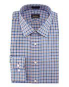 Classic-fit Non-iron Check Dress Shirt, Orange/blue
