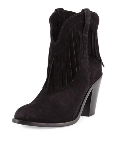Curtis Suede Fringe Western Boot, Nero