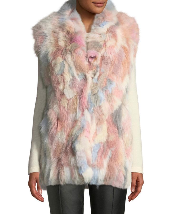 Multicolored Pastel Fox-fur Vest