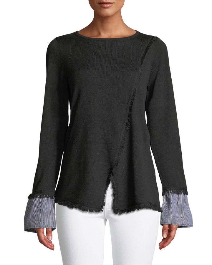 Frayed-trim Wrap Sweater With