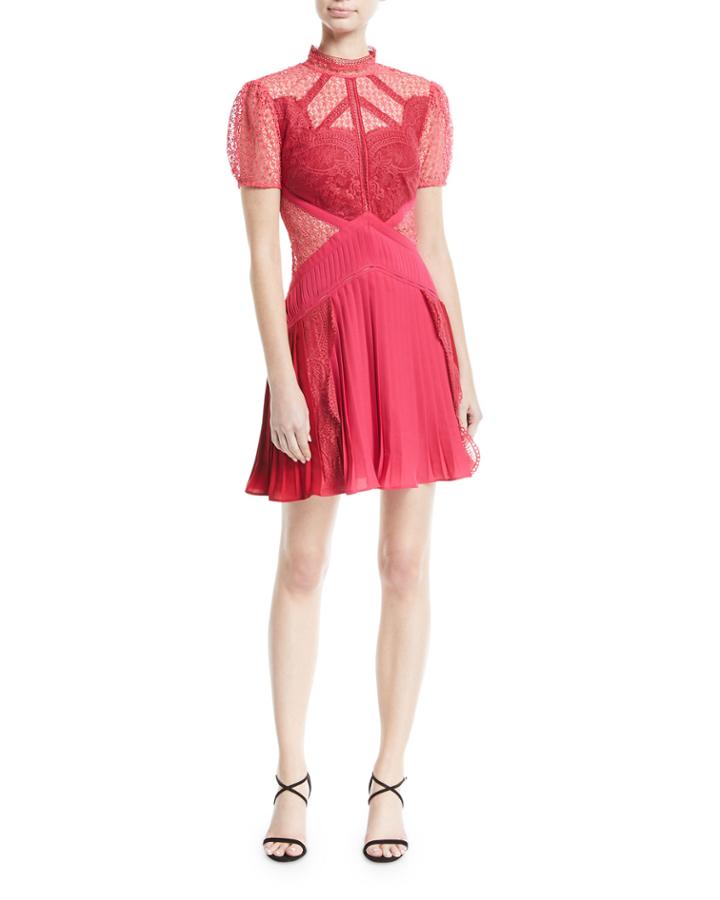 Paneled Lace Mixed-media Mini Cocktail Dress