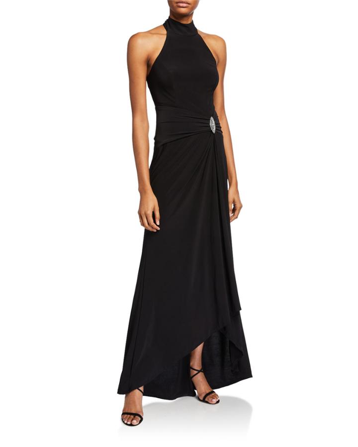 Halter-neck Draped Jersey Cocktail Dress