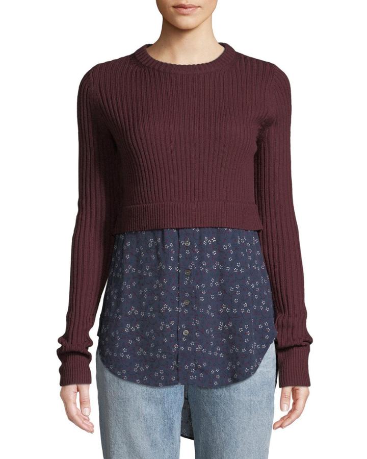 Garret Mixed-media Rib-knit Plaid Tunic