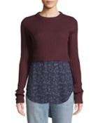 Garret Mixed-media Rib-knit Plaid Tunic