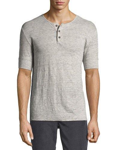 Linen Jersey Short-sleeve Henley Tee, Gray