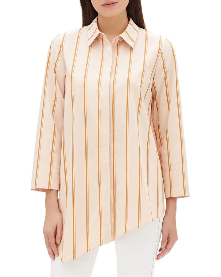 Rosamund Skylark Striped Cotton Blouse W/ Asymmetric Hem