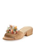Cupcake Beaded Cork Slide Sandal, Neutral