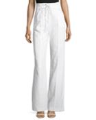 Archie High-waist Poplin Pants, White