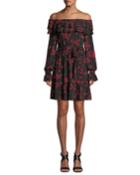 Rose-print Off-the-shoulder Dress