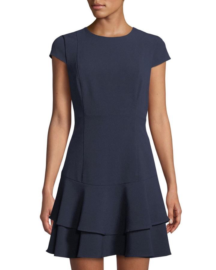 Cap-sleeve Flounce-hem Dress