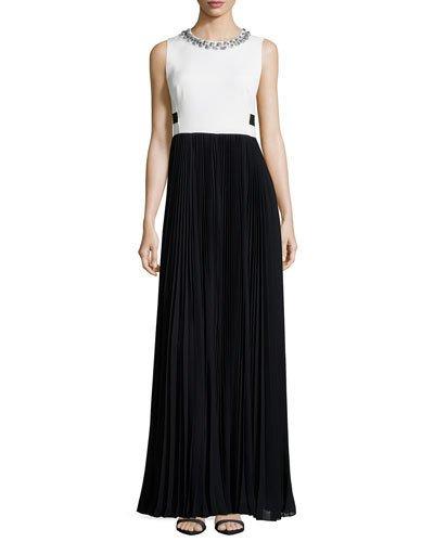 Sleeveless Combo Pleated-skirt