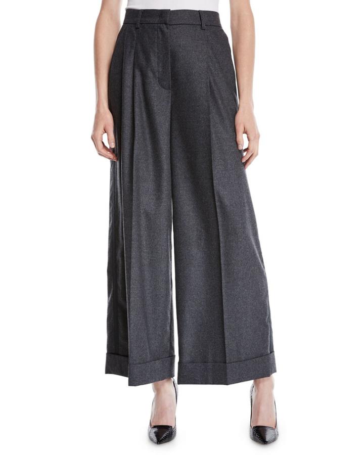 Trinela Pleated Wide-leg Grosgrain Wool-blend Pants W/ Tux