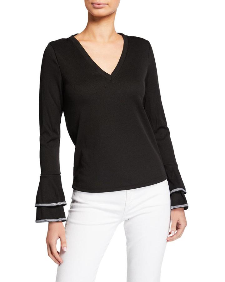 Flare Sleeve V-neck Top