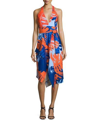 Halter-neck Palm-print Dress, Palm Print