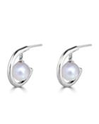 14k White Gold Mobile Pearl Hoop Earrings