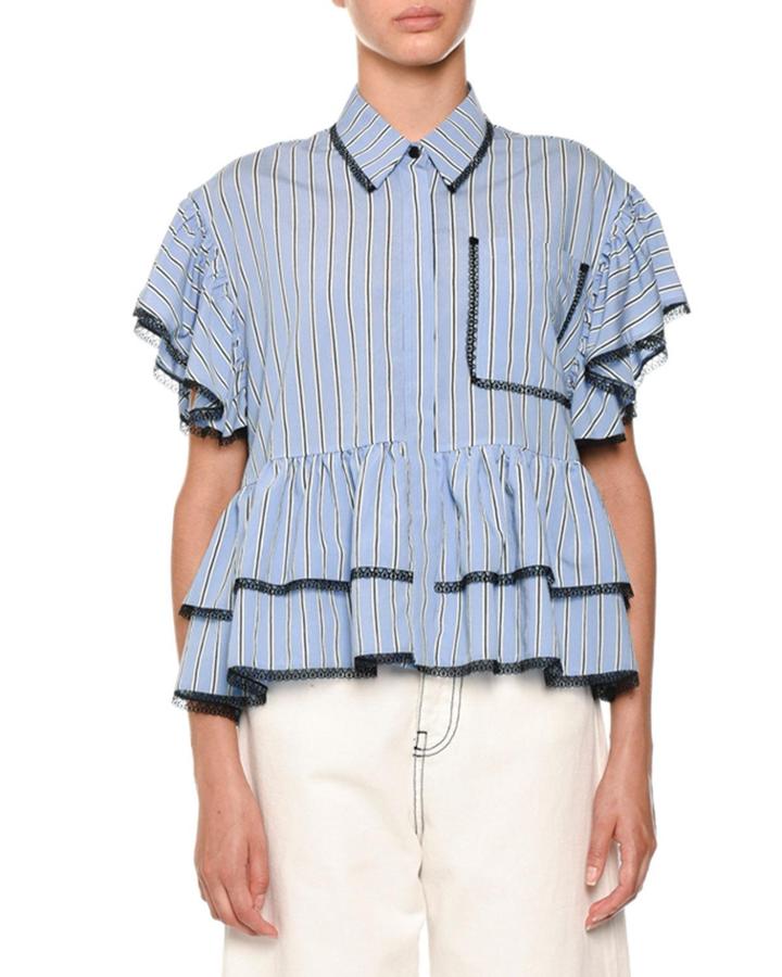 Striped Contrast Tie-neck Blouse