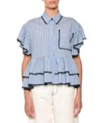 Striped Contrast Tie-neck Blouse