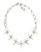 Silver Pearl & Spike Station Necklace