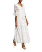 Lace-up Floral-lace Elbow-sleeve
