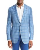 Domenico Gingham Two-button Sport Coat, Light Blue/white