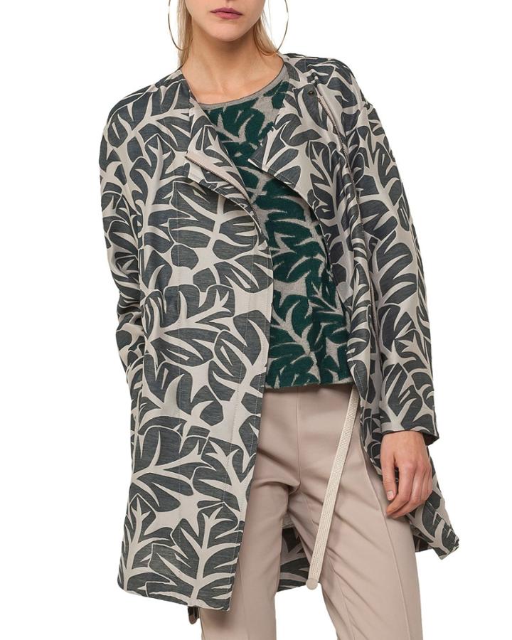 Tropical Leave Jacquard Hidden Zip Coat