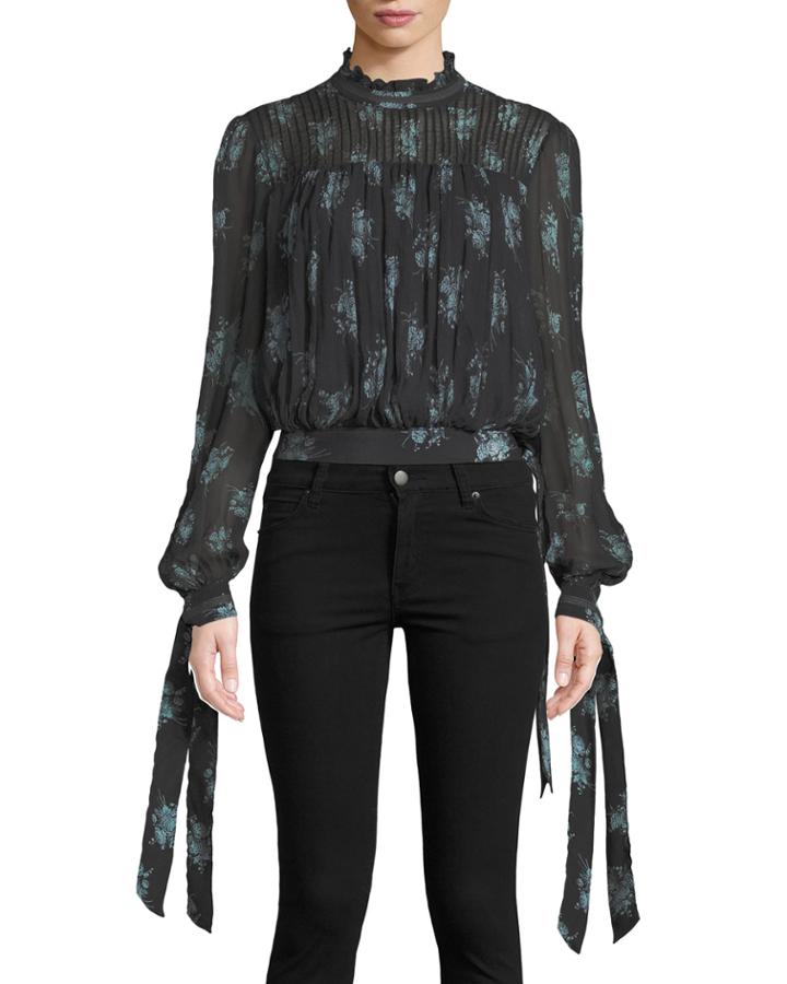 Natalie Shirred Floral-print Blouse