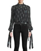 Natalie Shirred Floral-print Blouse