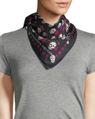 Starlight Skull And Star Print Scarf, Black/white