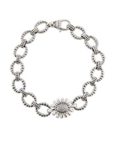 Pret-a-porter Small Fluted Link Bracelet W/ Pave Diamonds